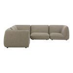 Side view highlighting the sofa's gently curved armrests and floating base design