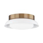 Arnie 2 Light White Patina Brass Flush Mount with glossy white shade, opal glass diffuser, and brass canopy