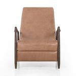 Front view showing plush cushion details of warm taupe leather recliner