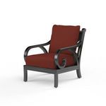 Monterey Club Chair with dark espresso aluminum frame and rust-colored seat and back cushions