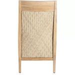 Close-up rear view of woven teak texture filling back panel within teak frame