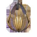 Side angle view highlighting the upward flow of brass leaves within the dark wire cage