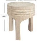 Solano Carved Stool with dimensions showing 14.5 inch diameter and 15.75 inch height