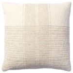 Cream pillow with handcrafted striped plaid design in cream and beige, soft textured fabric