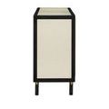 Back view of credenza with black panel and three cable management holes near the bottom edge