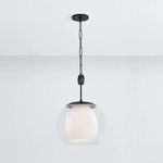 Clementon Pendant shown lit, highlighting glowing opal fluted interior