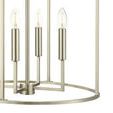 Close-up of brushed nickel finish and candle-style bulb holders in 4-light pendant chandelier