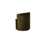 Back view of Dane swivel dining chair showing smooth green mohair upholstery and curve