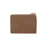 Side view showing smooth mocha brown fabric slipcover with clean seam lines