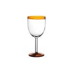 Amber borosilicate wine glass with clear bowl, amber rim, and amber foot on a slender stem
