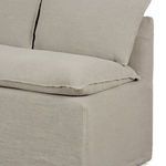 Close-up on seat cushion seam and edge details with feather-blend softness visible