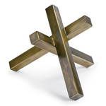 Intersecting brass-finished sculpture with three rectangular bars crossing at center, industrial style
