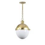 Otis Pendant Medium with milk glass globe and natural brass dome and chain suspension