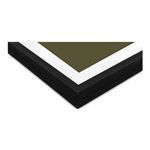 Close-up of frame corner highlighting black wood texture and white matting