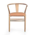 Front view showing symmetrical wishbone backrest and leather seat of Stowe Dining Chair