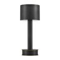 Close view of ribbed detail on round lamp base with round power knob turned off