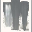 Abstract painting titled Disappearance with three vertical gray brushstrokes on a white background, framed