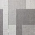 Geometric modern rug in grey and olive with solid color blocks and thin space-dyed looped yarn lines