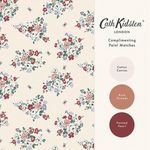 Wallpaper swatch with Cath Kidston logo and three paint match colors named Cotton Canvas, Rose Threads, Painted Heart