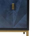 Angled view showing vanity's marble countertop, backsplash, and brass legs