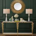 Fossey Object Set on marble and gold console table with decorative elements and lamps in an elegant room setting