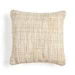Square Danza Outdoor Pillow with heavy textured cream and tan tweed-like upholstery
