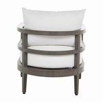 Rear view highlighting triple horizontal slats and curved backrest on slate gray lounge frame