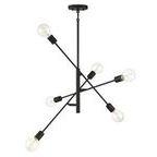 Close-up side view of Bradley chandelier focusing on matte black bulb sockets and arms