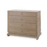 Large 4-drawer dresser with earthy brown textured finish, elegant silhouette, soft corners, and podium base