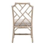 Back view showing geometric rope lattice design and natural wood finish on legs