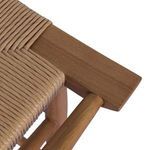 Close-up of seat corner showing wood frame and tightly wrapped woven cord