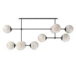 Armstrong Linear Chandelier with marbled glass spheres on smooth blackened brass rods arranged horizontally