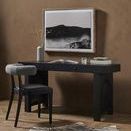 Close-up showing top right edge and surface texture of black wash mango desk