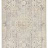 Vintage style hand-knotted gray and muted blue wool rug with a centered medallion and scrolling details