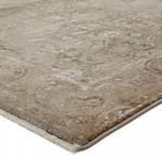 Close-up angled view showing soft texture and power-loomed edge with fringe detail in taupe and gold tones