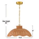 Scalloped Serenity Rattan Pendant showing dimensions: 17.5 inches wide, 8 inches high, max height 80 inches
