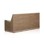 Rear angle showing full woven backrest and the bench’s open lower base design