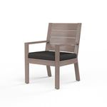 Laguna Dining Chair with driftwood-finished aluminum frame and black cushion for outdoor use