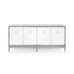 Front view of Cameron 4-Door Cabinet with white doors and square gold handles