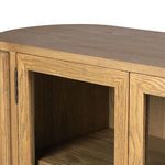 Close-up of the oak wood grain texture on the sideboard's top surface