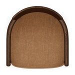 Overhead view showing rounded shape of seat cushion and curved oak arm rails