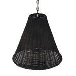 Pendant light viewed from top showing inner rattan weave and chain attachment
