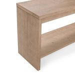 Close-up angled view showing the reclaimed pine wood grain texture on the side panel and shelf