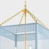 Soft Arctic Blue Rosalie Lantern against white background showing top brass chain and finial