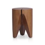 Close-up showing deep natural crack and wood grain swirl near the top surface of teak end table