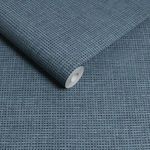 Rolled Rustic Weft Wallpaper displaying textured grid pattern and matte finish in intense blue.