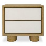 Marcelle nightstand with wire-brushed oak frame, shagreen double drawer fronts, and antique gold metal framing