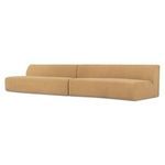 Side angle view of Naomi sectional highlighting its smooth curve and plush padded cushions