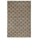 Handwoven Mojave Jute Blend Area Rug with black and natural geometric lattice pattern