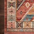 Corner detail of Zion Red / Multi Rug on dark wood floor showing color contrasts and border motifs